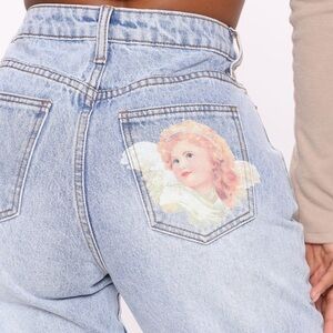 Fashion Nova Angel Print High Rise Jeans